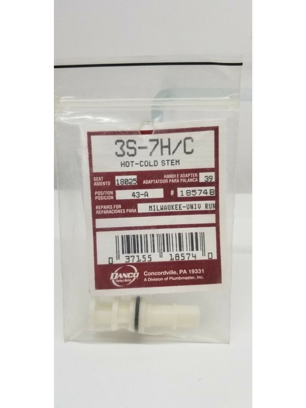 Danco Hot/Col Stem for Milwaukee Faucets, 3S-7H/C, 18574B